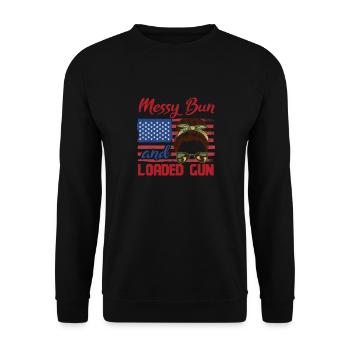 Messy Bun And Loaded Patriotic - Unisex Sweatshirt - black - Front - Alina (178cm) & Michal (187cm)