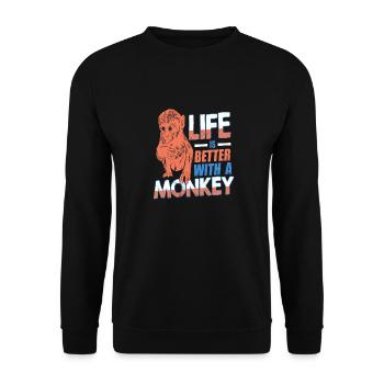 Life Is Better With A Monkey Retro Awesome - Unisex Sweatshirt - black - Front - Alina (178cm) & Michal (187cm)
