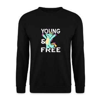 Young & Free Retro Cute Unicorn T-Shirt Present - Unisex Sweatshirt - black - Front - Alina (178cm) & Michal (187cm)