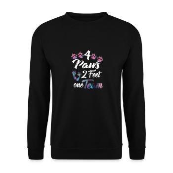 Vier Pfoten zwei Füße ein Team Mensch Hund Team - Unisex Pullover - Schwarz - Vorne - Alina (178cm) & Michal (187cm)