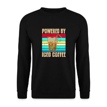 Retro Vintage Powered By Iced Coffee Cool Tee - Unisex Pullover - Schwarz - Vorne - Alina (178cm) & Michal (187cm)