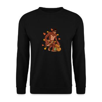 Pilgrim Bigfoot Truthahn Thanksgiving Sasquatch - Unisex Pullover - Schwarz - Vorne - Alina (178cm) & Michal (187cm)