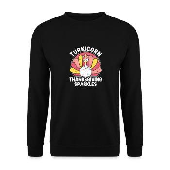 Lustige Türkei Einhorn Tier Turkicorn Thanksgiving - Unisex Pullover - Schwarz - Vorne - Alina (178cm) & Michal (187cm)