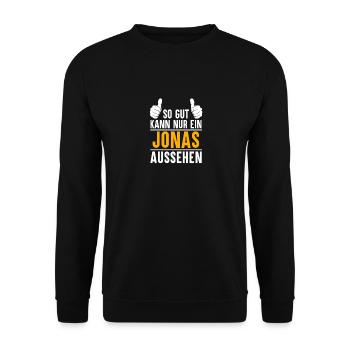 Jonas Vorname Name Geschenk - Unisex Pullover - Schwarz - Vorne - Alina (178cm) & Michal (187cm)