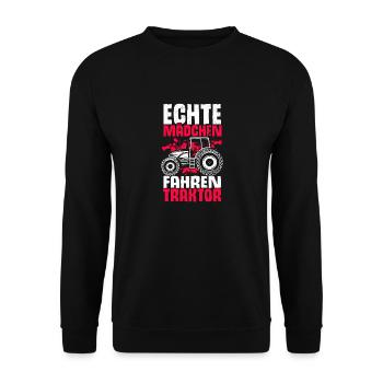 Echte Mädchen Fahren Traktor schönes Trecker Landw - Unisex Pullover - Schwarz - Vorne - Alina (178cm) & Michal (187cm)