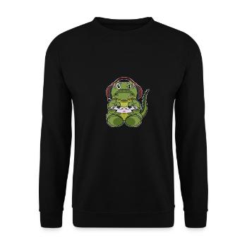 Crocodile With Gaming Controller I Funny Gaming I - Unisex Pullover - Schwarz - Vorne - Alina (178cm) & Michal (187cm)