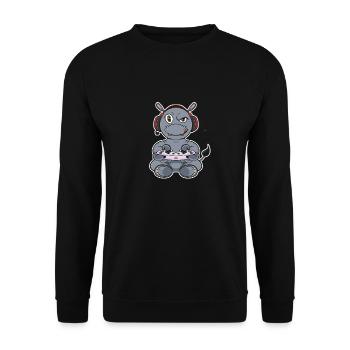 Hippo With Gaming Controller I Funny Gaming I - Unisex Pullover - Schwarz - Vorne - Alina (178cm) & Michal (187cm)