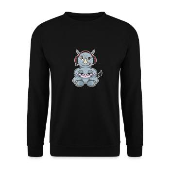 Rhino With Gaming Controller I Funny Gaming I - Unisex Pullover - Schwarz - Vorne - Alina (178cm) & Michal (187cm)