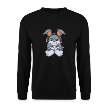 Rabbit With Gaming Controller I Funny Gaming - Unisex Pullover - Schwarz - Vorne - Alina (178cm) & Michal (187cm)