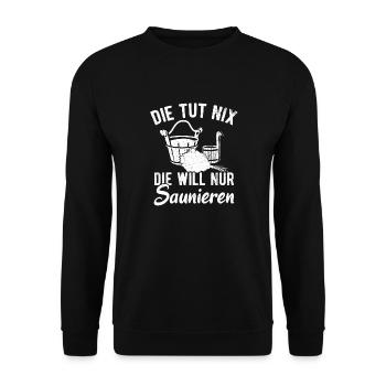 Sauna Wellness Saunagänger Finnische Sauna Spruch - Unisex Pullover - Schwarz - Vorne - Alina (178cm) & Michal (187cm)