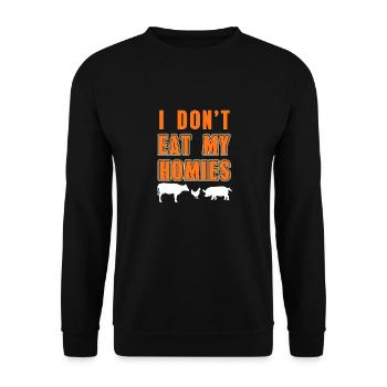 Rétro Je ne mange pas mes homies Cool Vegan T-Shirt - Sweat-shirt Unisexe - noir - Devant - Alina (178cm) & Michal (187cm)