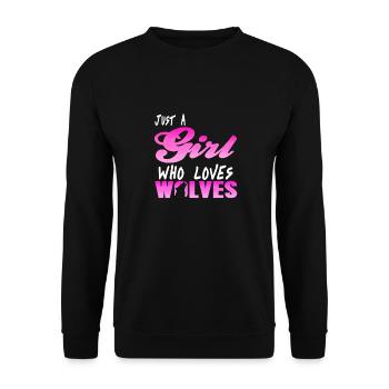 Just A Girl Who Loves Wolves Cool Retro T-Shirt - Unisex Pullover - Schwarz - Vorne - Alina (178cm) & Michal (187cm)