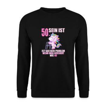 50 sein ist nicht schlimm wenn man 50 Geburtstag - Unisex Pullover - Schwarz - Vorne - Alina (178cm) & Michal (187cm)