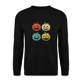 Vintage Kürbis Jack O Lantern Kostüm Halloween - Unisex Pullover - Schwarz - Vorne - Alina (178cm) & Michal (187cm)