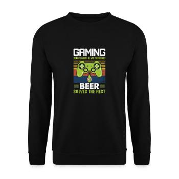 Gamer Bier Zocker - Unisex Pullover - Schwarz - Vorne - Alina (178cm) & Michal (187cm)