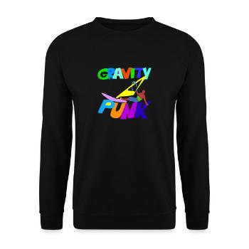 Bunter GRAVITY Windsurfer über PUNK Schriftzug - Unisex Pullover - Schwarz - Vorne - Alina (178cm) & Michal (187cm)