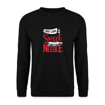 I May Look Sweet But I Have A Needle, Diabetes - Unisex Pullover - Schwarz - Vorne - Alina (178cm) & Michal (187cm)
