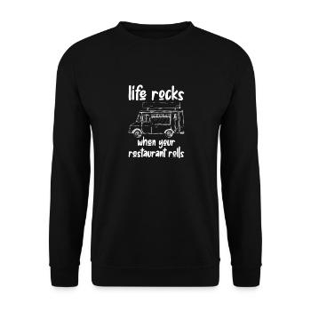 Life Rocks When Your Restaurant Rolls, Food Truck - Unisex Sweatshirt - black - Front - Alina (178cm) & Michal (187cm)