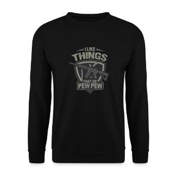 I Like Things The Pew Pew Gun Enthusiast - Unisex Sweatshirt - black - Front - Alina (178cm) & Michal (187cm)