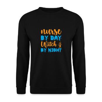 Krankenschwester bei Tag Hexe bei Nacht - Halloween-Humor - Unisex Pullover - Schwarz - Vorne - Alina (178cm) & Michal (187cm)