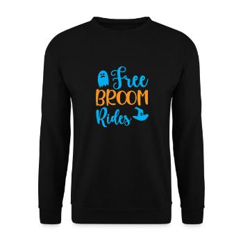Kostenlose Besenfahrten - Halloween-Humor - Unisex Pullover - Schwarz - Vorne - Alina (178cm) & Michal (187cm)