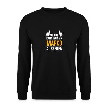 Marco Vorname Name Geschenk - Unisex Pullover - Schwarz - Vorne - Alina (178cm) & Michal (187cm)