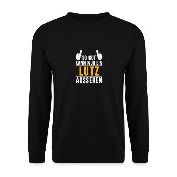 Lutz Vorname Name Geschenk - Unisex Pullover - Schwarz - Vorne - Alina (178cm) & Michal (187cm)