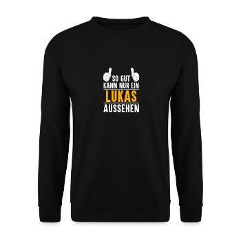 Lukas Vorname Name Geschenk - Unisex Pullover - Schwarz - Vorne - Alina (178cm) & Michal (187cm)