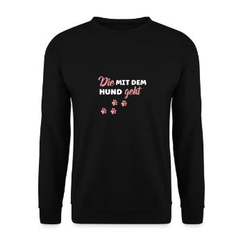 Die mit dem Hund geht Hunde Pfoten - Hunde Sprüche - Unisex Pullover - Schwarz - Vorne - Alina (178cm) & Michal (187cm)