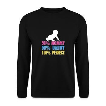 50% Mommy 50% Daddy 100% Perfect Retro Baby - Unisex Pullover - Schwarz - Vorne - Alina (178cm) & Michal (187cm)