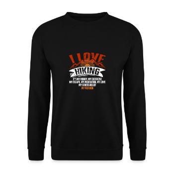 I Love Hiking It's My Passion Cool Modern Retro - Unisex Pullover - Schwarz - Vorne - Alina (178cm) & Michal (187cm)