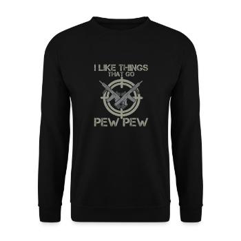 I Like Things The Pew Pew Gun Enthusiast - Unisex Sweatshirt - black - Front - Alina (178cm) & Michal (187cm)