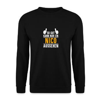 Nico Vorname Name Geschenk - Unisex Pullover - Schwarz - Vorne - Alina (178cm) & Michal (187cm)