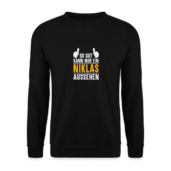 Niklas Vorname Name Geschenk - Unisex Pullover - Schwarz - Vorne - Alina (178cm) & Michal (187cm)