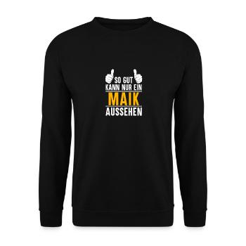 Maik Vorname Name Geschenk - Unisex Pullover - Schwarz - Vorne - Alina (178cm) & Michal (187cm)
