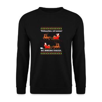 Weihnachtsmann dreht um Mundschutz vergessen - Unisex Pullover - Schwarz - Vorne - Alina (178cm) & Michal (187cm)