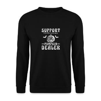 Support Your Local Pumpkin Dealer, Kürbis - Unisex Pullover - Schwarz - Vorne - Alina (178cm) & Michal (187cm)