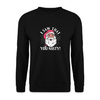 Lustige Weihnachtsferien Weihnachtsmann Ich sah - Unisex Pullover - Schwarz - Vorne - Alina (178cm) & Michal (187cm)
