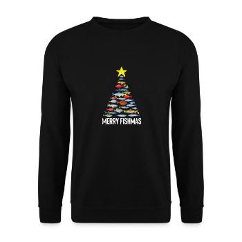 Merry Fishmas Funny Fish Weihnachten Angeln Xmas - Unisex Pullover - Schwarz - Vorne - Alina (178cm) & Michal (187cm)