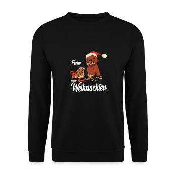 Frohe Weihnachten Otter Heilig Abend Bescherung - Unisex Pullover - Schwarz - Vorne - Alina (178cm) & Michal (187cm)