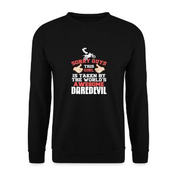 This Girl Is Taken By World's Awesome Daredevil - Unisex Sweatshirt - black - Front - Alina (178cm) & Michal (187cm)