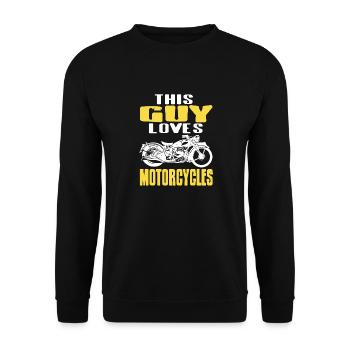 This Guy Loves Motorcycles Retro Funny Rider - Unisex Pullover - Schwarz - Vorne - Alina (178cm) & Michal (187cm)