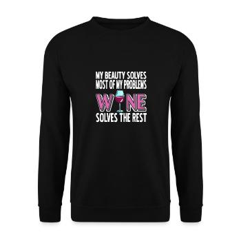 Wine Solves Problem Funny Wine Lover T-Shirt - Unisex Sweatshirt - black - Front - Alina (178cm) & Michal (187cm)