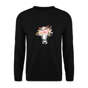 KUHKOPF MIT BLÜTEN - Unisex Pullover - Schwarz - Vorne - Alina (178cm) & Michal (187cm)