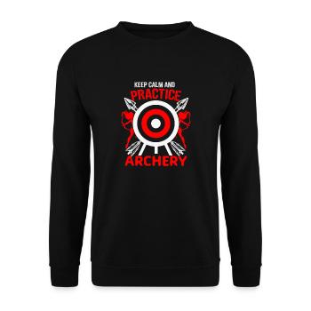Bogenschütze Immer weiter üben, Bogenschießen - Unisex Pullover - Schwarz - Vorne - Alina (178cm) & Michal (187cm)