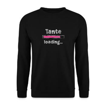 Tante 2023 loading Nichte Neffe Baby Tanten - Unisex Pullover - Schwarz - Vorne - Alina (178cm) & Michal (187cm)