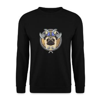 Pug I Valhalla I Viking - Unisex Sweatshirt - black - Front - Alina (178cm) & Michal (187cm)