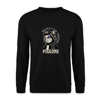 N’arrêtez jamais de chasser ces pigeons embêtants Drôle de chat - Sweat-shirt Unisexe - noir - Devant - Alina (178cm) & Michal (187cm)