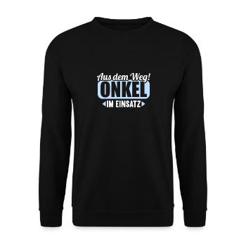 Aus dem Weg Onkel im Einsatz Nichte Neffe - Unisex Pullover - Schwarz - Vorne - Alina (178cm) & Michal (187cm)