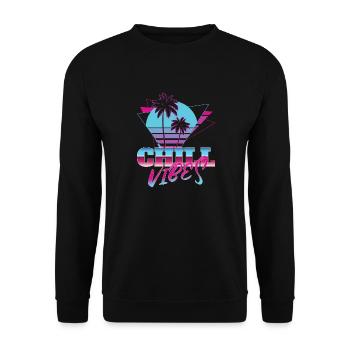 Chill vibes triangle tropical sunset 80s neon nost - Unisex Sweatshirt - black - Front - Alina (178cm) & Michal (187cm)